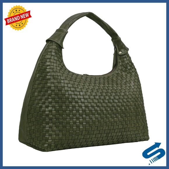 Braided Leather Tote Bag 18x15x8 Spacious Compartment Zippered Pocket